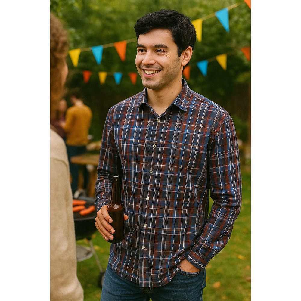 Thomas Dean Men L Plaid Button Down‎ Long Sleeve Shirt Cotton Preppy Academic